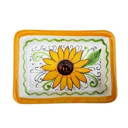 Rectangular soap dish majolica ceramic Deruta sunflower