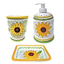 Bathroom set majolica ceramic Deruta sunflower 3 PCS