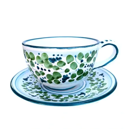 Breakfast cup with saucer majolica ceramic Deruta green arabesque