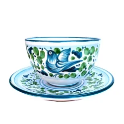 Breakfast cup with saucer majolica ceramic Deruta green arabesque