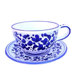 Breakfast cup with saucer majolica ceramic Deruta blue arabesque