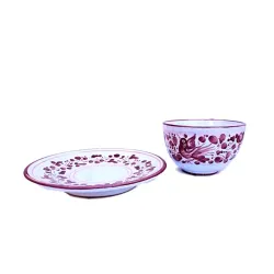 Breakfast cup with saucer majolica ceramic Deruta red arabesque