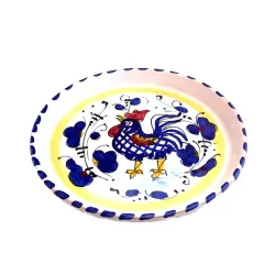Coaster majolica ceramic Deruta blue rooster Orvietano