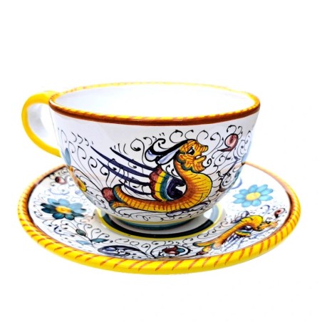 Breakfast cup with saucer majolica ceramic Deruta raphaelesque