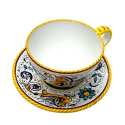 Breakfast cup with saucer majolica ceramic Deruta raphaelesque