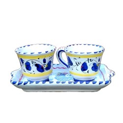Coffee set majolica ceramic Deruta blue rooster Orvietano 3 PCS