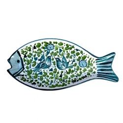 Fish serving plate majolica ceramic Deruta green arabesque