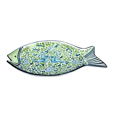 Fish serving plate majolica ceramic Deruta green arabesque