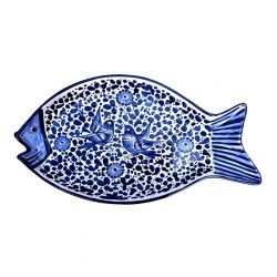 Piatto pesce da portata ceramica maiolica Deruta arabesco blu