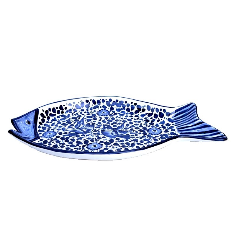 Fish serving plate majolica ceramic Deruta blue arabesque