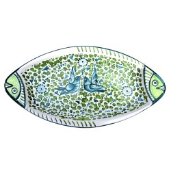 Fish serving oval plate majolica ceramic Deruta green arabesque