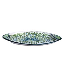 Piatto pesce ovale da portata ceramica maiolica Deruta arabesco verde