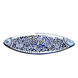 Fish serving oval plate majolica ceramic Deruta blue arabesque