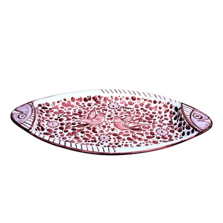 Fish serving oval plate majolica ceramic Deruta red arabesque