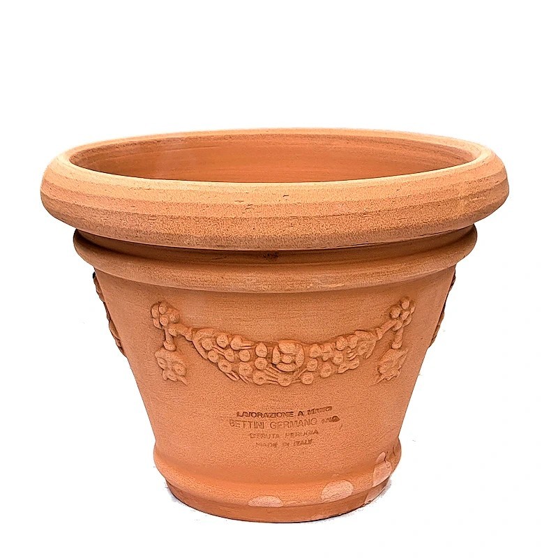 Piccolo vaso terracotta 3 bordi festone lavorato a mano
