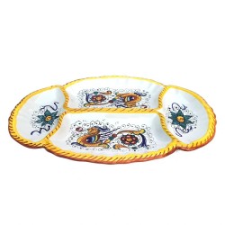 Oval baroque appetizer tray 4 compartments majolica ceramic Deruta raphaelesque