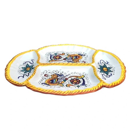 Antipastiera ovale barocco 4 scomparti ceramica maiolica Deruta raffaellesco