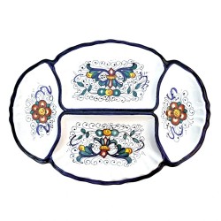 Antipastiera ovale barocco 4 scomparti ceramica maiolica Deruta ricco Deruta blu