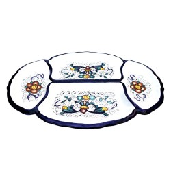 Oval baroque appetizer tray 4 compartments majolica ceramic Deruta rich Deruta blue