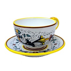 Breakfast cup with saucer majolica ceramic Deruta rich Deruta yellow