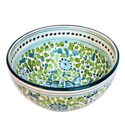 Tall salad bowl majolica ceramic Deruta green arabesque