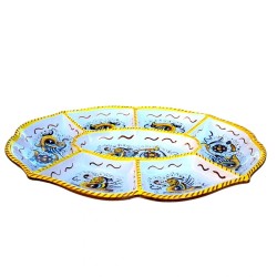 Oval appetizer tray 7 compartments majolica ceramic Deruta raphaelesque
