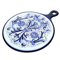 Tagliere rotondo ceramica maiolica Deruta ricco Deruta blu monocolore