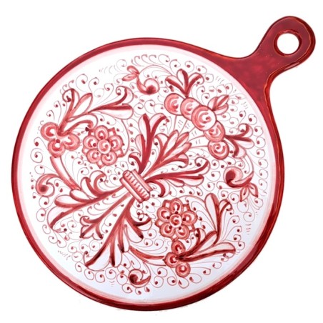 Tagliere rotondo ceramica maiolica Deruta ricco Deruta rosso monocolore
