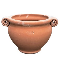 Round terracotta planter with perforated curls handmade 2 curls