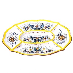 Oval appetizer tray 5 compartments majolica ceramic Deruta rich Deruta yellow